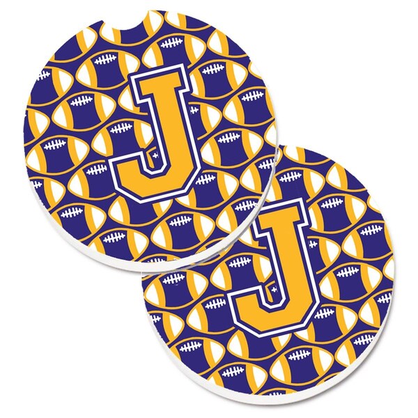 Carolines Treasures Letter J Football Purple and Gold Cup Holder Car Coaster, PK2 CJ1064-JCARC - main